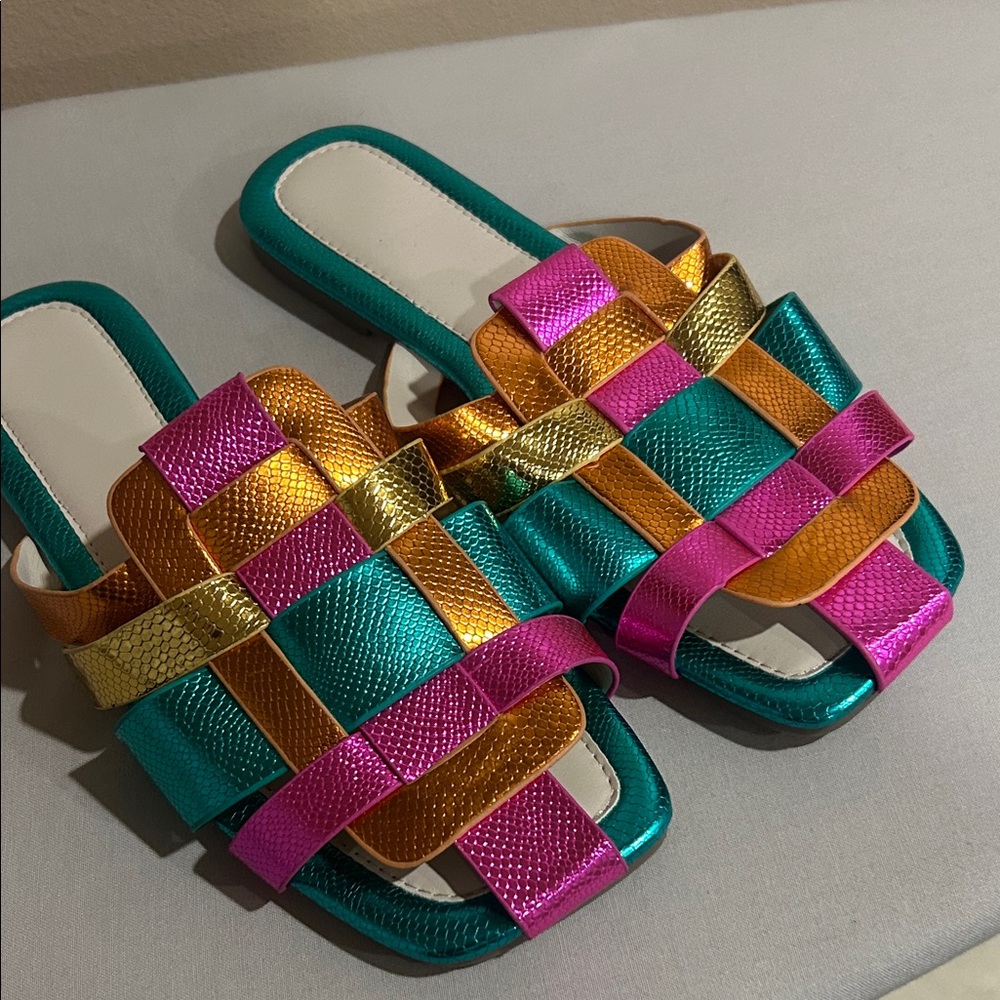SHEIN Multicolor Woven Slide Sandals